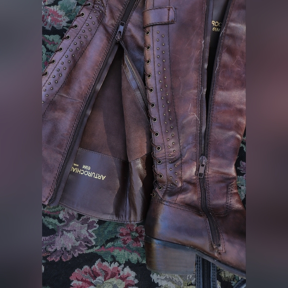 Arturo Chiang Barrett Lace-Up Boots Tall Vintage Cognac Leather Size 6.5 - Picture 3 of 4